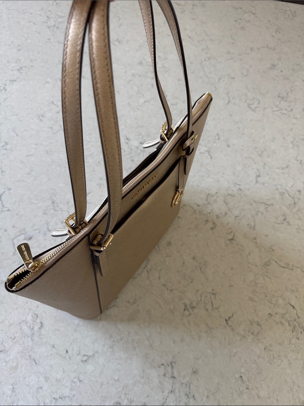 Michael Kors Metallic Ziptop Gold Tote Bag - Picture 6 of 13